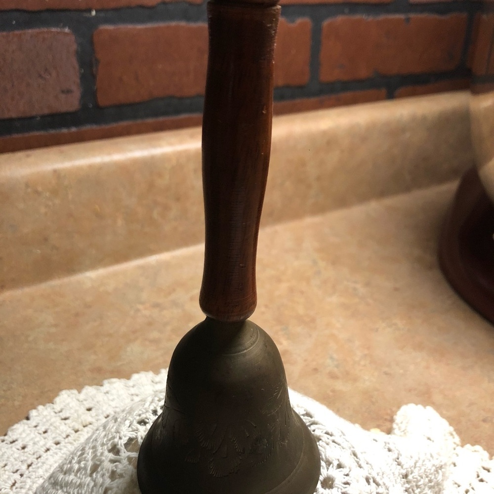 Vintage Brass Hand Bell with Wooden Handle